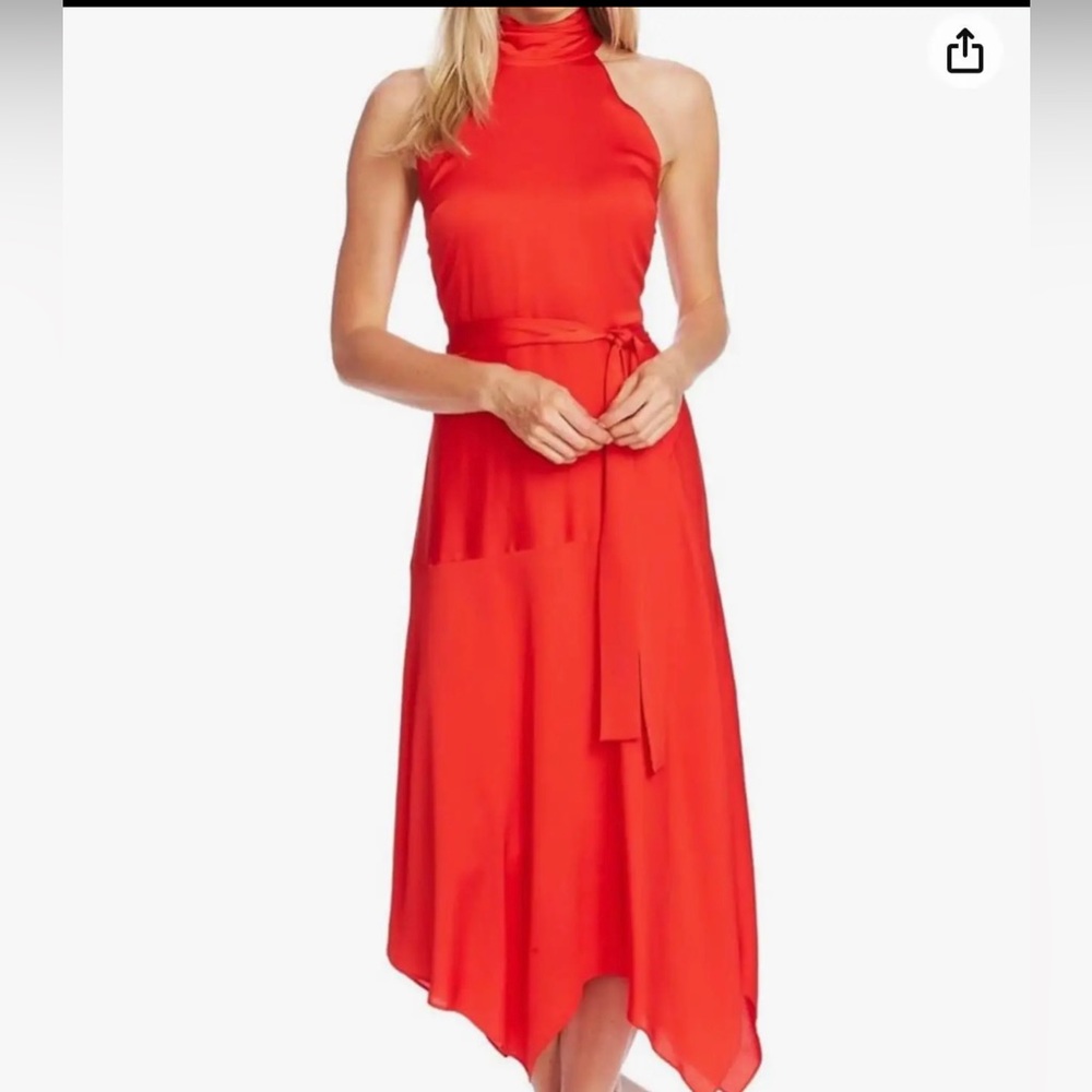 VINCE CAMUTO
Sleeveless Mock-Neck Handkerchief-Hem Dress